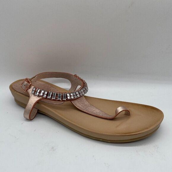 Chinese Laundry Flash Back Women's 7.5 Sandals Metallic Rose Gold Leather Thong - Picture 3 of 9
